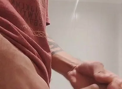 Cumshow in the Bathroom at Work