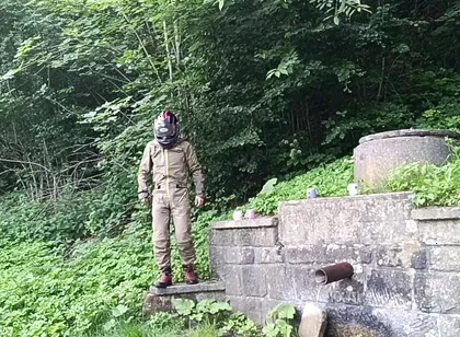 Jerking off in Public on the Road Near a Spring, Caught by a Young Man Masturbating Completely Naked