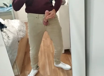 Amateur Man Jerking Big Cock Very Hard and Venous Before Meeting at Work