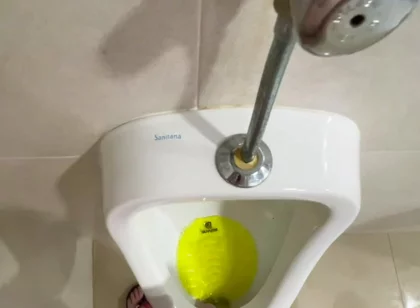 Dared to Piss Fully Naked in Public Toilets Urinal