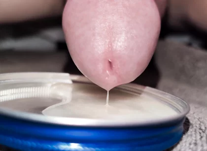 Play, Edge and Leak Lots of Sperm Precum Spunk. Close up Thick Cum Load. Swallow My Own Load