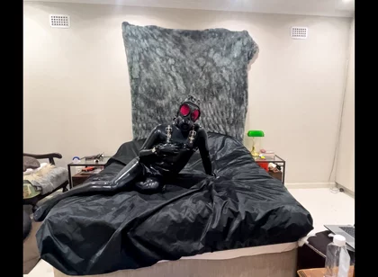 Latex Drone Activation - Gas Mask Transformation in Glossy Black Latex