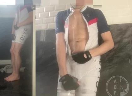 This Young Cyclist Boy Made It to the Bathroom but Still Wets Himself as He Can't Hold Pee Any Longer
