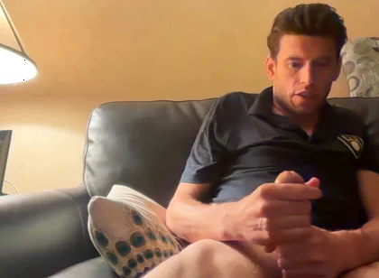 Solo Jerk Sitting No Leather Couch Dirty Talking 10 in Bwc Huge Bust