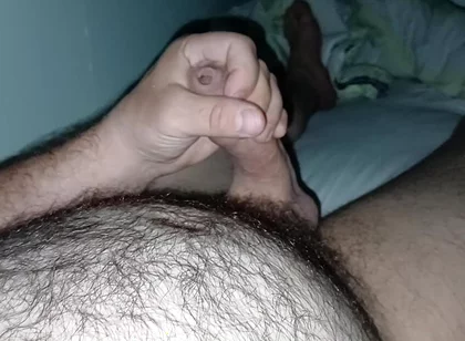 Uncut Hairy Gay Masturbating and Cum