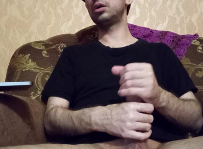 Hot Guy Stroking Huge Cock and Watching Porn