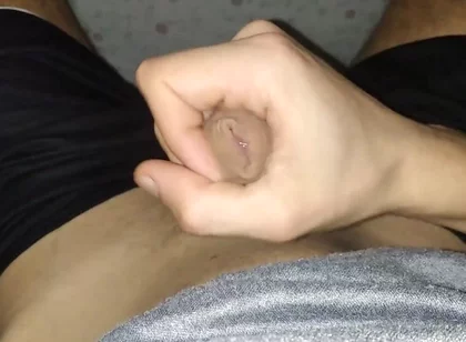 Morning Masturbation Under the Sheets of Beautiful Shaved Big Dick with Slow Cumshot