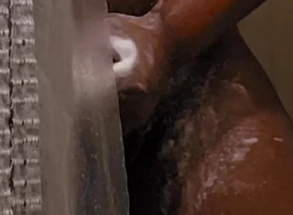 Peeking on Black Step Dad Jerking off in the Shower