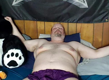 Chubby Guy Jerks off Wearing Women's Lingerie