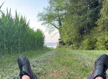 Risky Bwc Stroking Outdoors on Meadow with Lake View - Big Cumshot