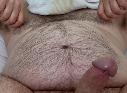 Big Bear Dirty White Briefs Over His Head and Sniffs It Until He Cums. Playing with Nipples, Showing off Big Feet aånd Moaning