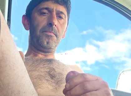 Straight Guy Jerks off Naked Inside the Car in the Parking Lot