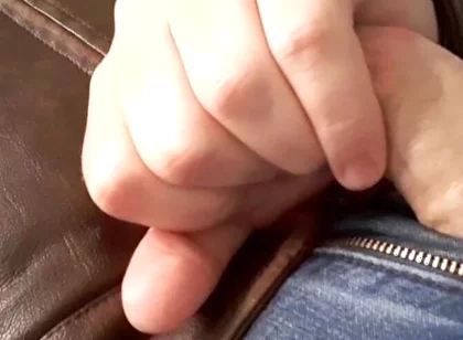 Edge and Cum on New Brown Leather Jacket