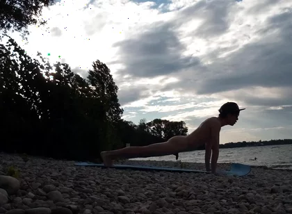 Slender Nudist Boy Does Yoga Nude on a Naturist Beach. Naked Yoga Video by Jon Arteen Gay Porn Model Skinny Naturist Twink Prac