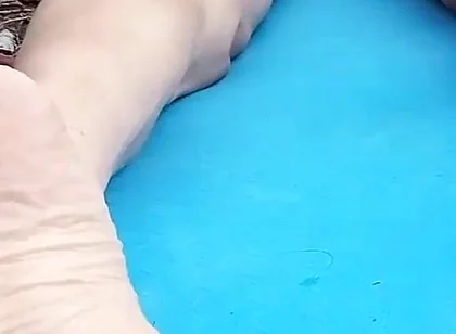 Sexy Soles on Hot Boy's Feet for Foot Fetish of Naked Twink Humping on Mat Outdoor
