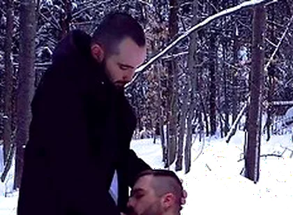 Two Straight Bearded Pig Unloading Their Balls In The Snowy Fields