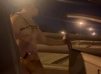 Almost Caught: Leather Muscle God’s Risky Bridge Flex & Stroke
