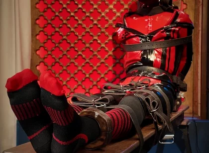 Slave Drone Tickling Session Silicone Suit, Socks & Merciless Sole Play