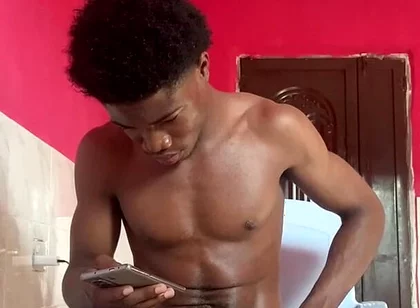 Horny Black Muscular Thug Stroking His Thick Dick