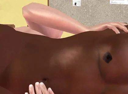 Animated 3D Gay Porn - White Man Fucking Black Man Ass in Spoon Position on Desk