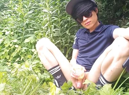 Gay Twink Jon Arteen Jerks off His Cock with an Oiled Fleshlight Outside in the Wilderness, His Cock Leaks Precum and Ejaculates