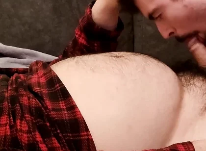 Sucking off a Hairy Bear on the Sofa