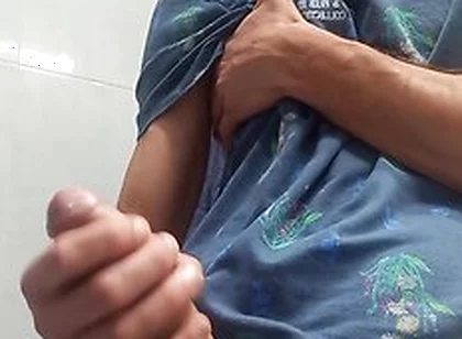 Hot Handsome Shows You His Huge Hard Penis Squirting On The Bathroom Floor