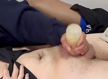 When My Senior Came To Visit My House, I Made Him Feel Good By Jerking Him Off With Tenga