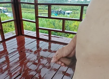 Walking Naked in the Rain, Masturbating Publicly at a Pavilion by the Roadside
