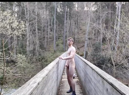 Horny French Twink Is Jerking off Outside on a Bridge