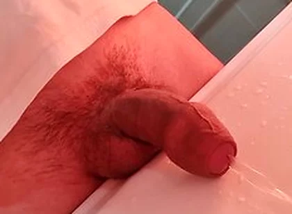 Fat Uncut Cock Long Pissing In The Washbasin