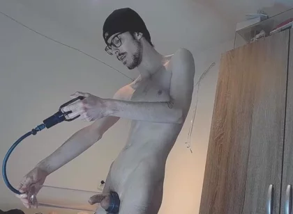 22 Year Old Guy Plays with Penispump and Oil