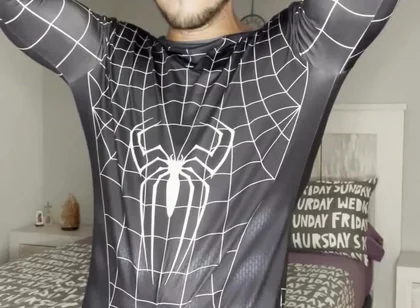 Big Cumshot with My Big Cock and No Hands! Spiderman Outfit