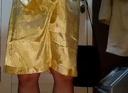 Crossdresser Cum Wearing Satin Pajamas