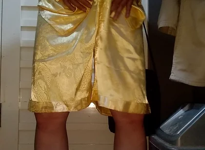Crossdresser Cum Wearing Satin Pajamas