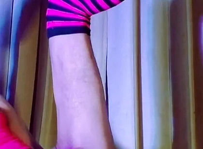 Pink Balaclava Mask Sissy Dyed Pubic Hair Play with a Vibrator