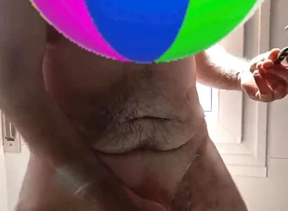 Handsome Mature Chubby with Big Fat Cock Shaving My Cock and Eggs in the Shower in Close-up