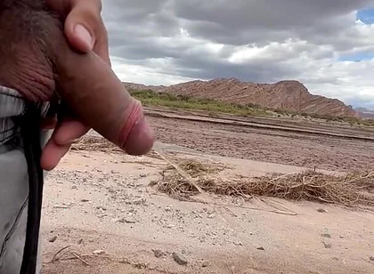 Young Uncut Boy Pee in Desert
