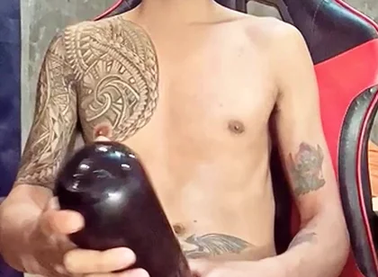 Pinoy Horny Inked Twink Playing with His Masturbator Toy