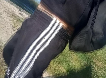 Who Will Spot This Twink in a Black and White Adidas Tracksuit, Flashing His Cock in Public Going Commando Freeballing, Peeing I