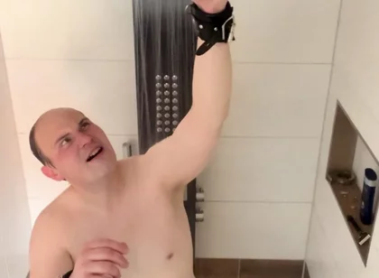 Slave Tied in Shower with Very Hot Water