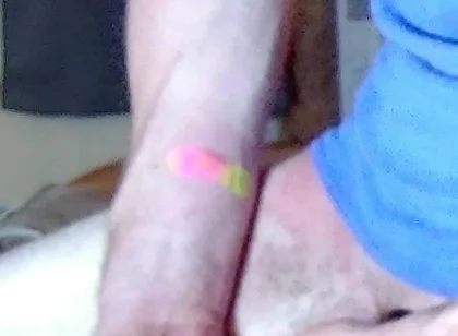 Jerking off with Blue Beater on, Standing up Near Camera