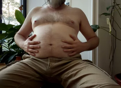 Big Bear Admires His Hairy Tummy