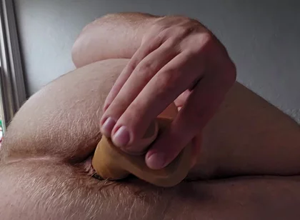 Chubby White Stepdaddy Tries Vibrating Dildo