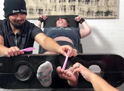 Ticklish Chicks - Tklnurse Blindfolded And Tag Team Tickled By Magic Tickler Until She Gigglegasms