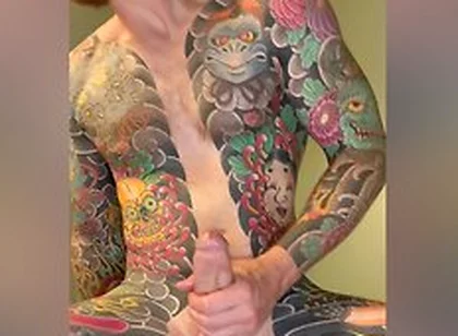 Tattooed Stud Jerks And Blows Huge Load