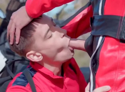 Biker cock sucking outdoor