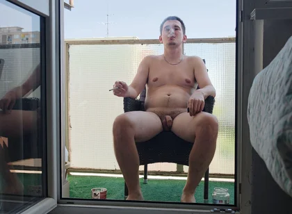 Exhibitionist Enjoys His Cigarette and Coffee Naked on the Balcony