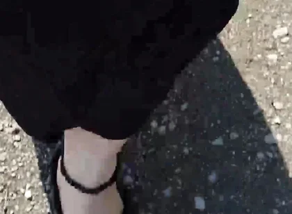 Outdoor in a Black Caftan and Barefoot in Black Birkenstocks