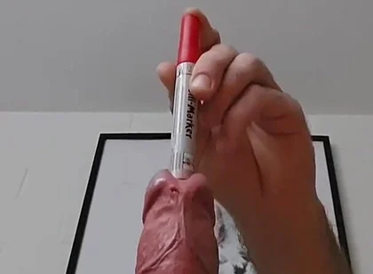 Sounding an Eding Pen While Stretching My Testicles